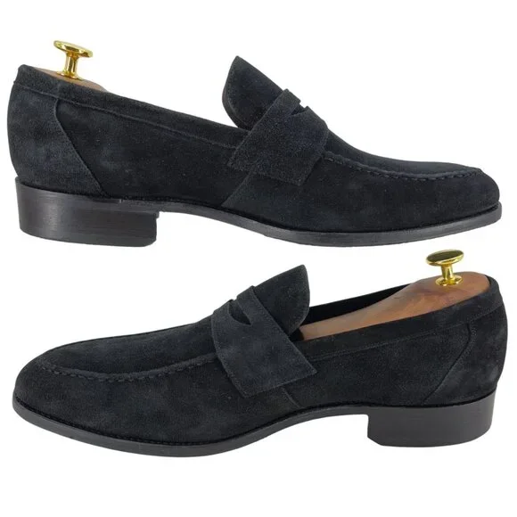 NEW Barker England UK Dress Shoes Black Suede Leather Penny Loafers Mens 11.5 - Picture 6 of 11
